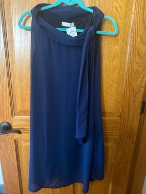 Elegant Navy Sleeveless Tie-Neck Midi Dress